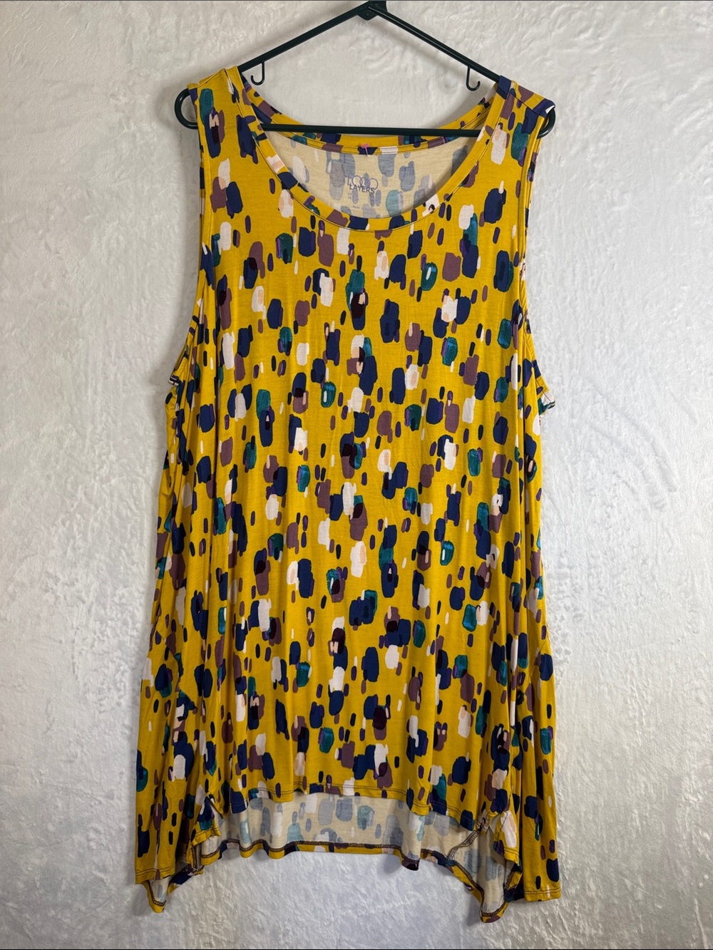 LOGO Sleeveless Mustard Abstract Print Tank Top 2X